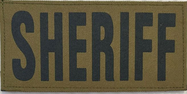 SHERIFF BLACK ON OD GREEN BACK PATCH 5.5"W X 2 5/8"T - VELCRO.